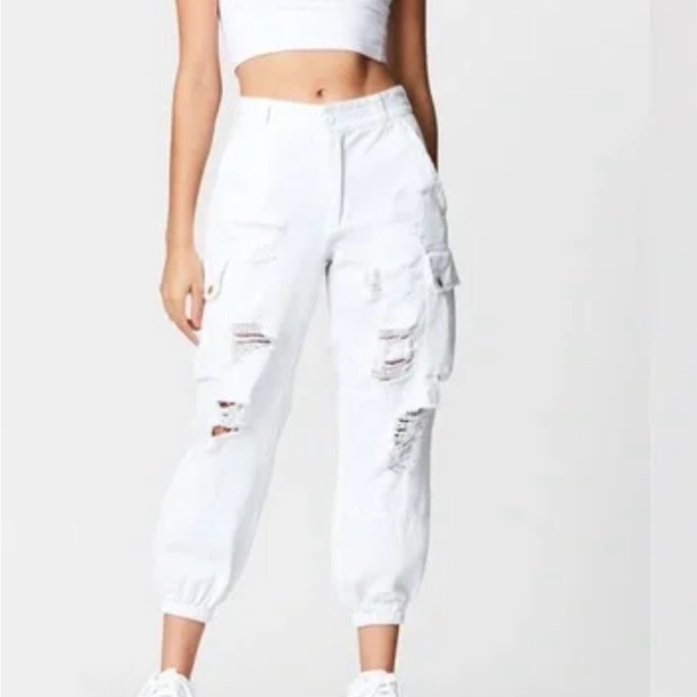 Carmar White Distressed Cropped Cargo Pants